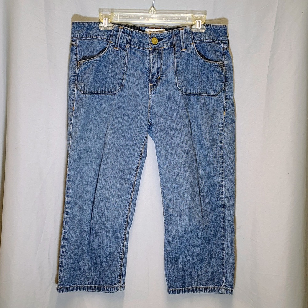 Levi Strauss Signature Women Blue Crop Capri Jeans Mid Rise Straight Leg Size 12 - Picture 2 of 14